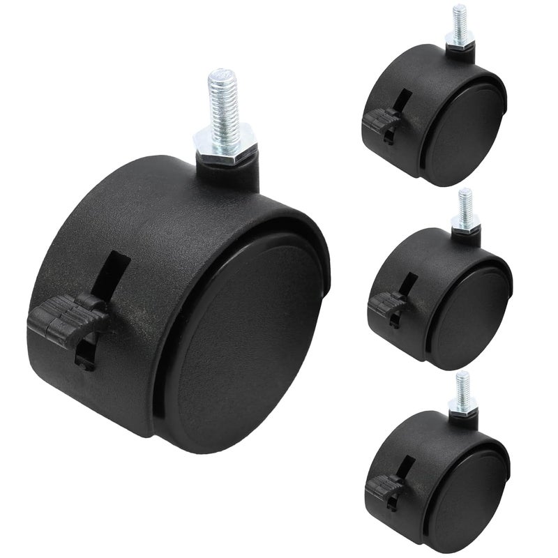 Suiwotin 4pcs 2 Inch Swivel Caster Wheels, M6 Threaded Stem Caster Wheels with Brake, Heavy Duty Casters, Black Nylon Wheel Replacement for Furniture, Table, Cabinet, Shelf - Image 1
